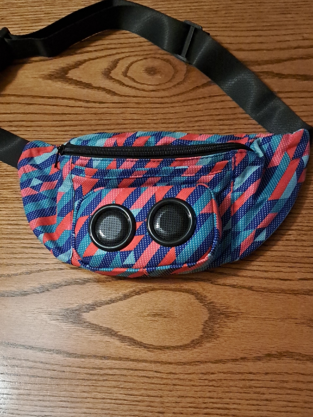 Vibrant Geometric Waist Bag - Blue, Pink, Teal With BPK Bluetooth Speaker